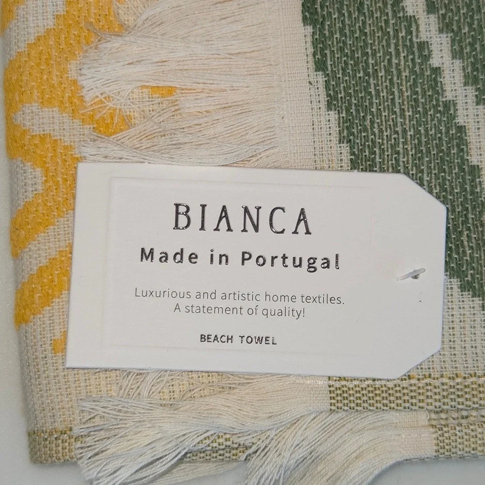 Bianca Pineapple Cotton Beach Towel Yellow Green Jacquard Weave Made in Portugal